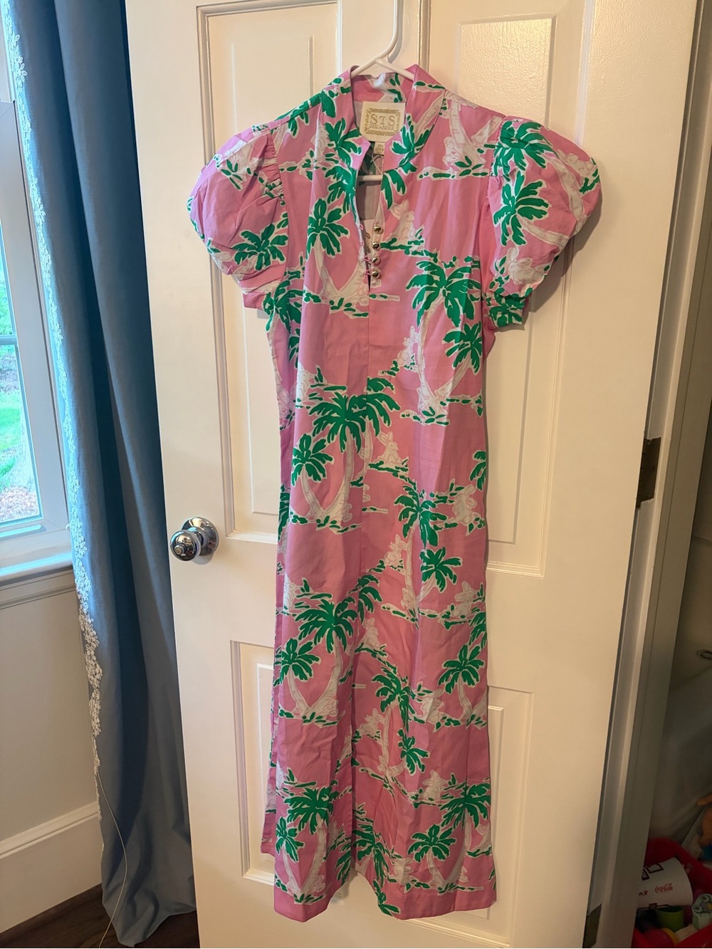 Pink Palm Print Midi Dress